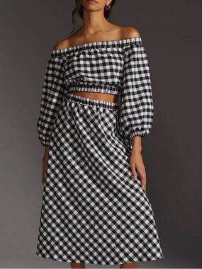 Anthropologie Black and White Gingham Midi Skirt